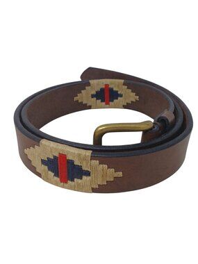 Gaucho Brown Leather Belt 90 35.5" Embroidered Western Tribal Brass Buckle #D16K